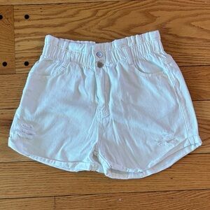 Women's White elastic waist Denim cuffed Shorts